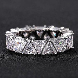 Lady's Triangular 6.00ctw.  Diamond Eternity Ring .925 Solid Sterling Silver,